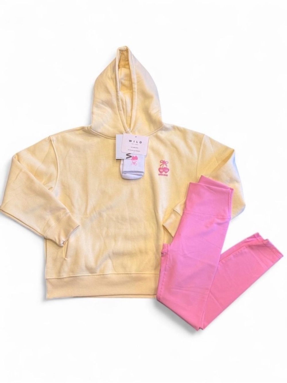 Wilo The Label Love Club Hoodie, Leggings and Sock Set Yellow Pink M NWT - Picture 4 of 11